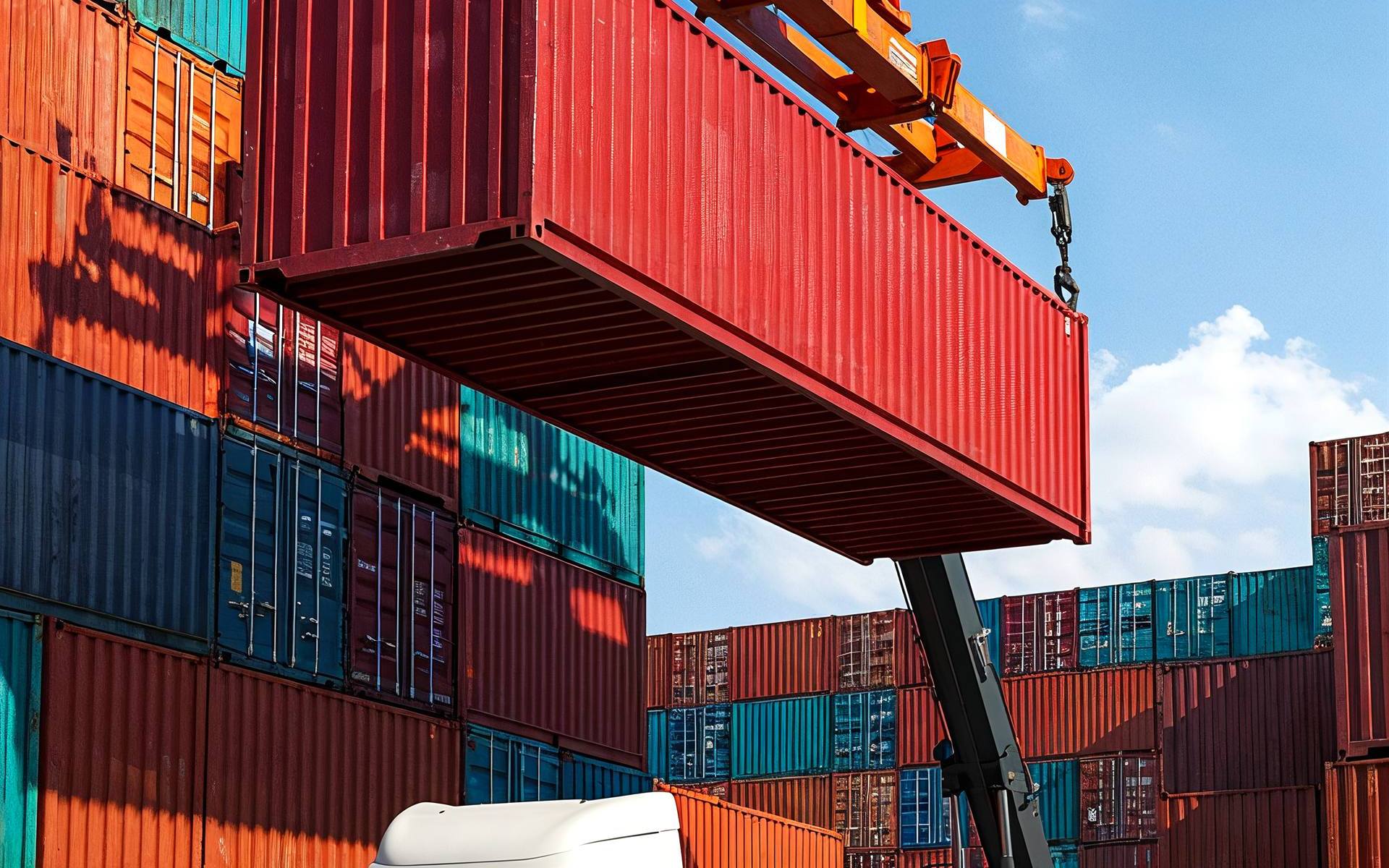 Shipping containers stacked for international dispatch